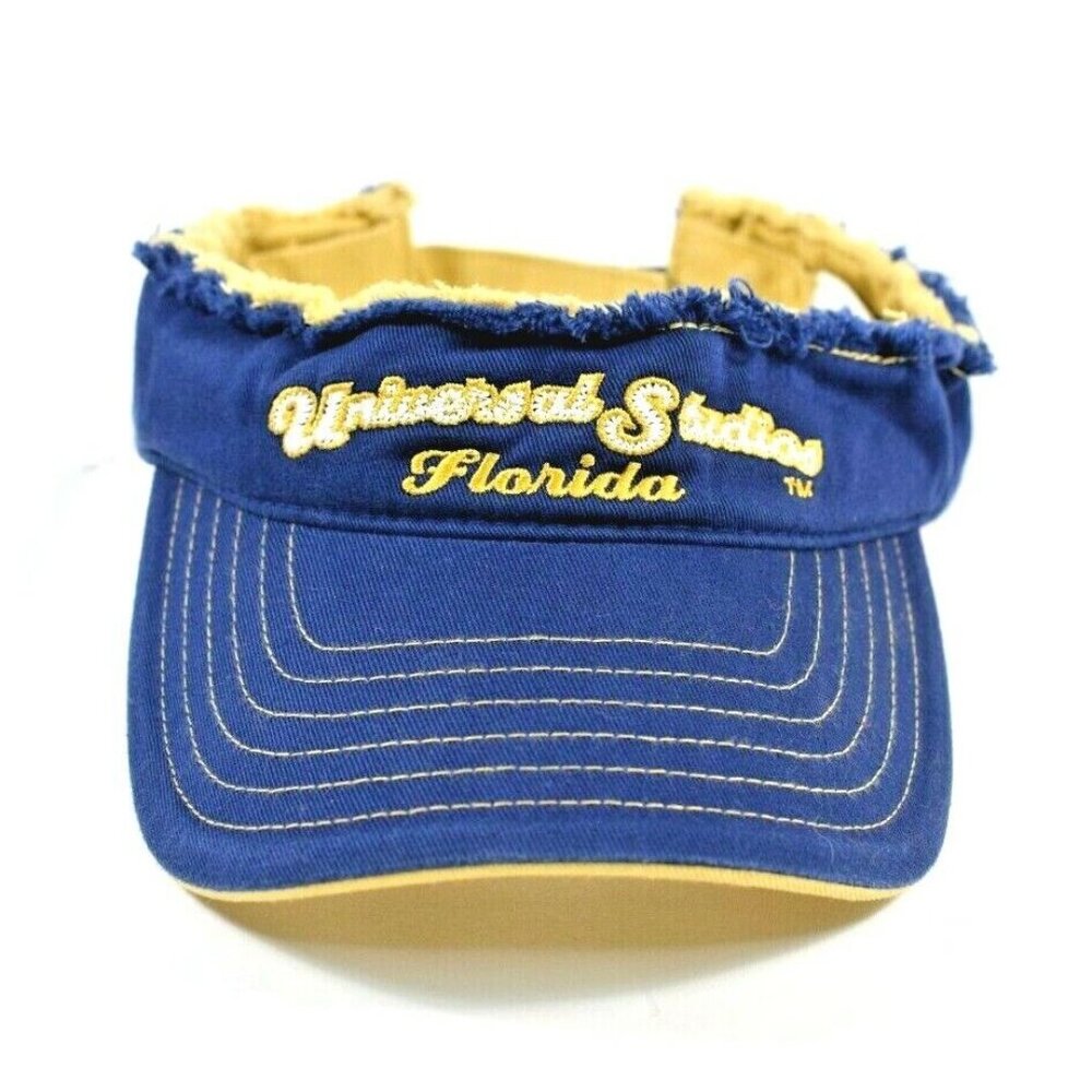 Universal Studios Florida Blue and Yellow Distressed Fringe Sun Visor Hat One Si